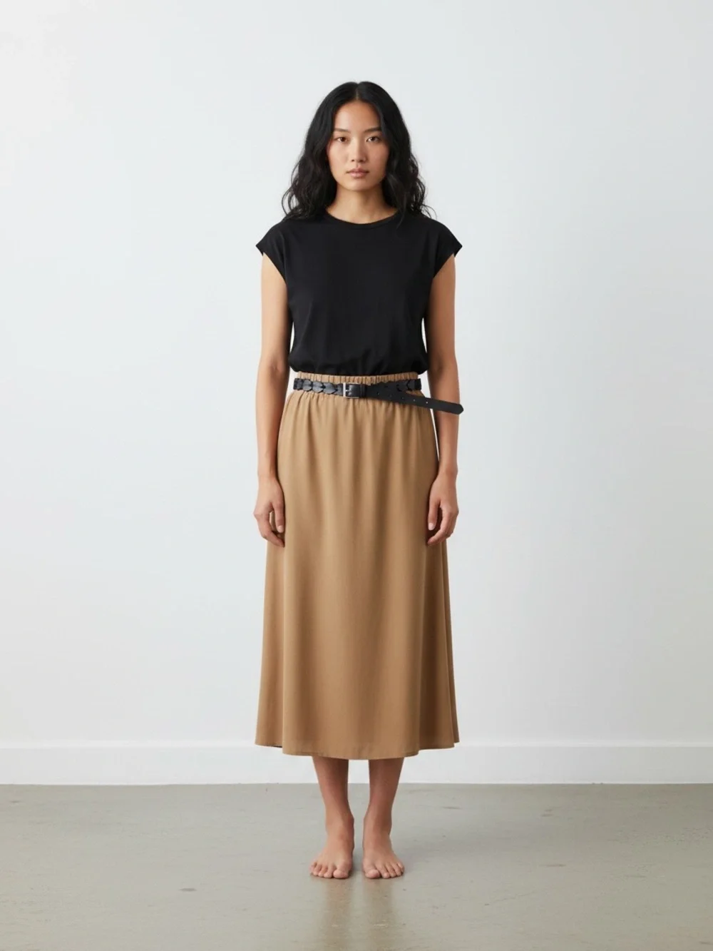 Scalloped Circle Leather Waist Belt Black Women Size XL